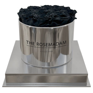 Black Roses in a Stylish Metallic Box – Timeless Home Décor Piece