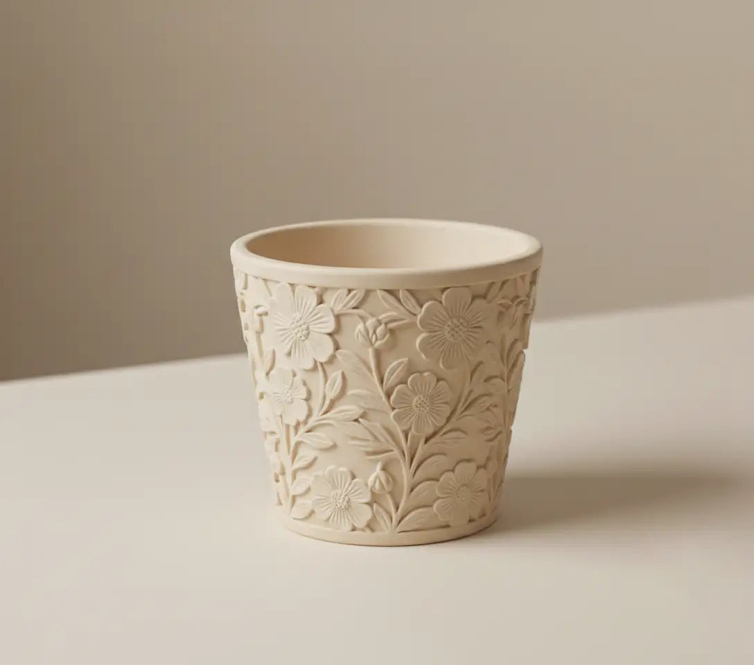 Hand-Engraved Ceramic Flower Pot | Minimalist Decorative Planter for Indoor & Outdoor Plants