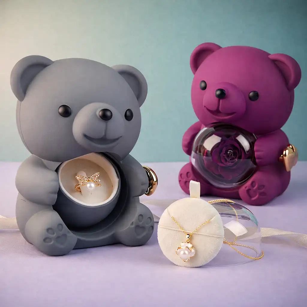 Teddy Bear Rose Jewelry Box with Pearl Necklace – Luxury Gift for Her
